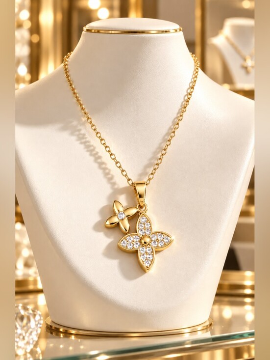 Anthropologie Jewelry - Stainless Steel Sparkly Gold Flower Pendant Necklace